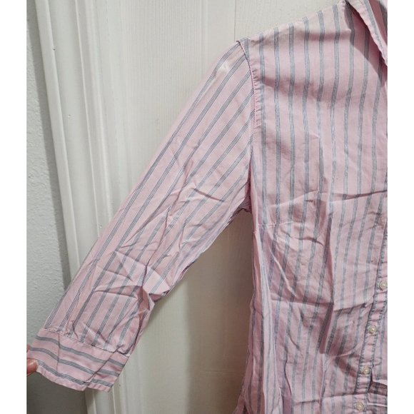 Banana Republic Women's 3/4 Sleeve Button Up Top Button Back Pink Striped Size 2 - Picture 5 of 13